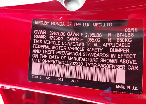 2020 Honda Civic Ex z USA, uszkodzony, nr VIN SHHFK7H64LU202320